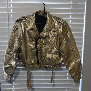 Go Silk, gold moto-jacket, size small, 3